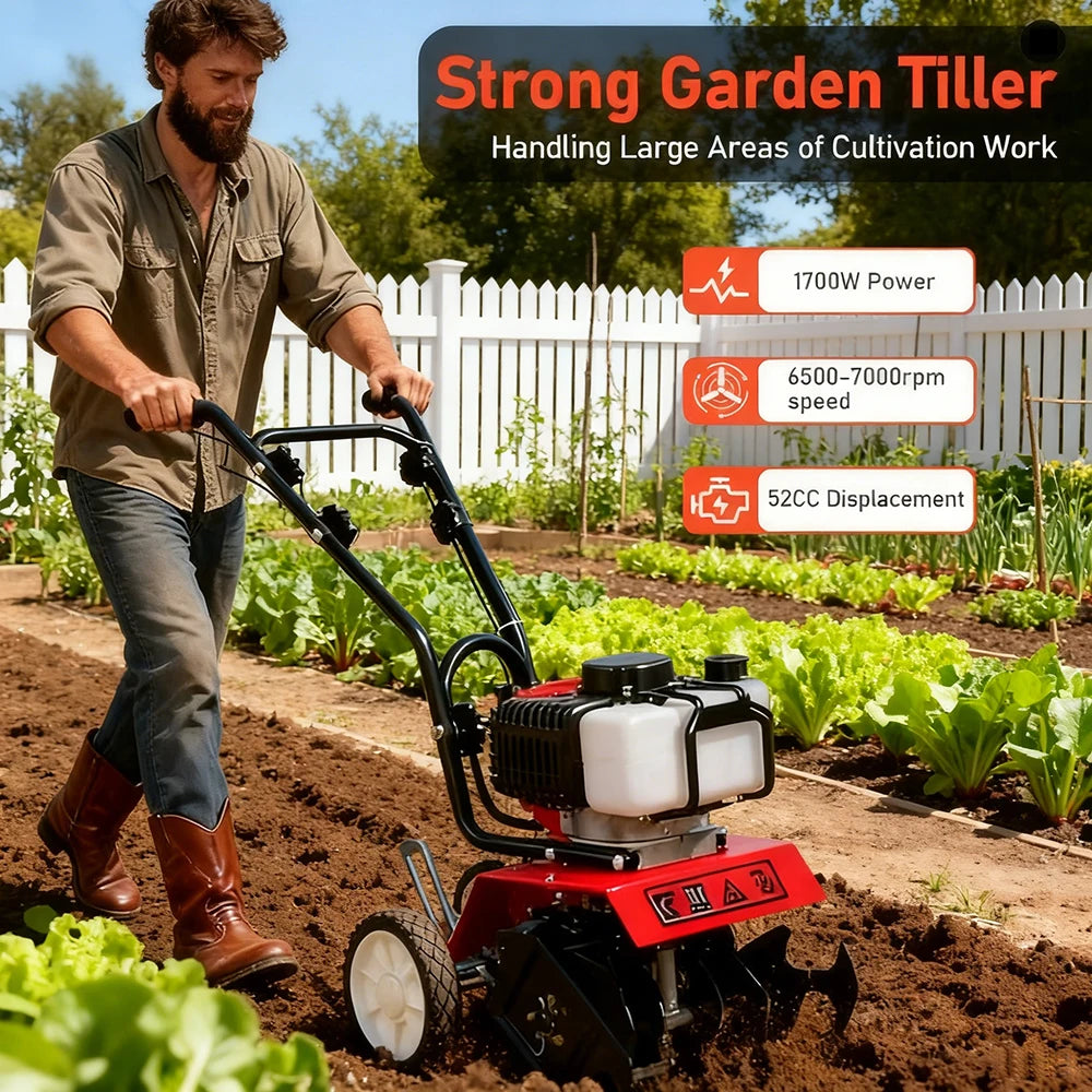 Gas-Powered Micro Cultivator Agricultural Garden Tools Multi-function Mini type Easy-Start Rotary Tiller Machinery for Farm Soil