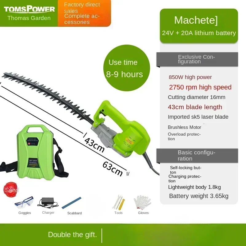 Compact Brushless Hedge Trimmer with Dual Blade and Arc-shaped Cutter for Precise Trimming and Shaping