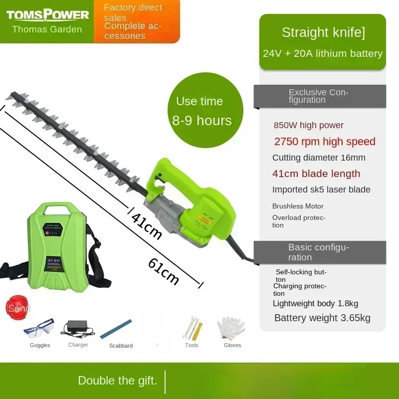 Compact Brushless Hedge Trimmer with Dual Blade and Arc-shaped Cutter for Precise Trimming and Shaping