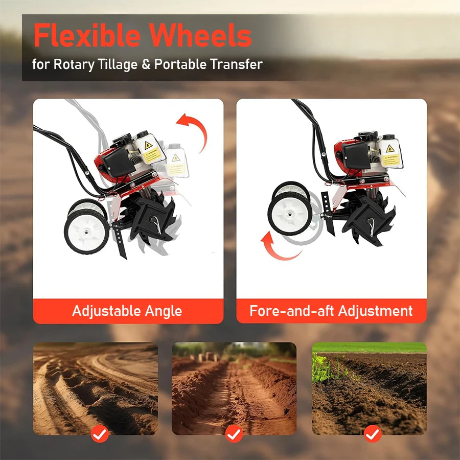 Gas-Powered Micro Cultivator Agricultural Garden Tools Multi-function Mini type Easy-Start Rotary Tiller Machinery for Farm Soil