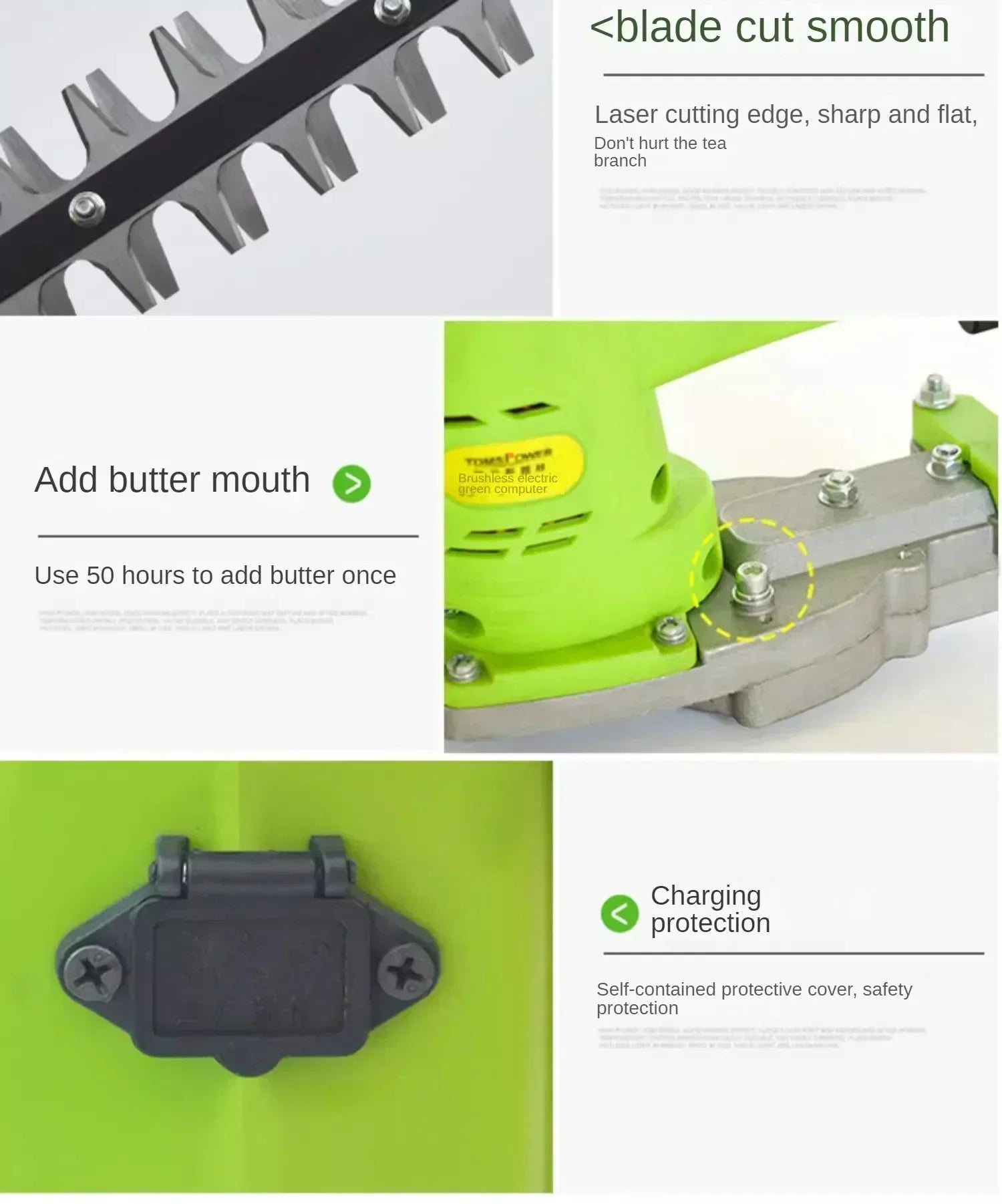 Compact Brushless Hedge Trimmer with Dual Blade and Arc-shaped Cutter for Precise Trimming and Shaping