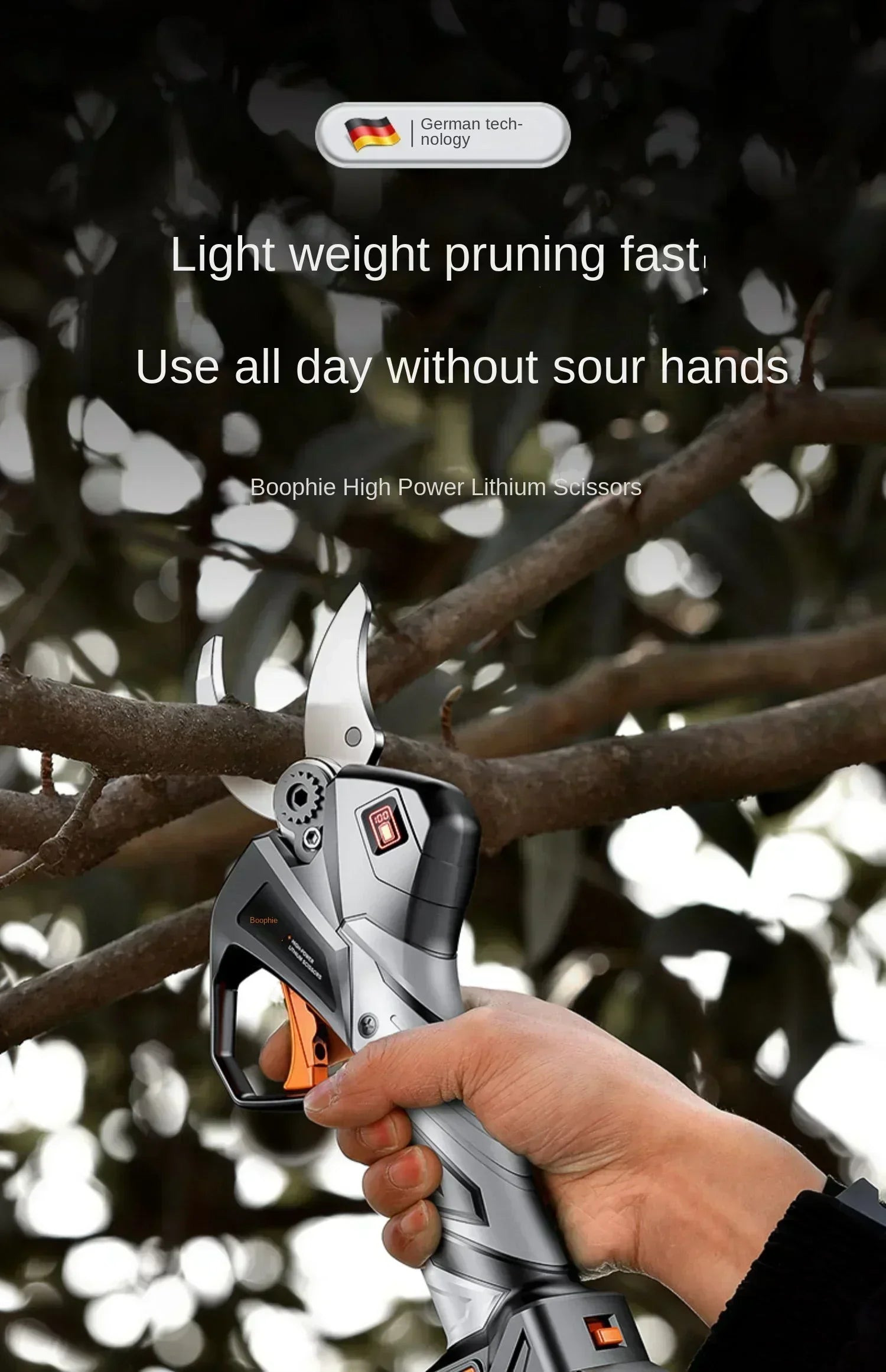 Electric Pruning Shears with Imported Lithium Battery for Fruit Trees, German Garden Tools with Rechargeable Battery