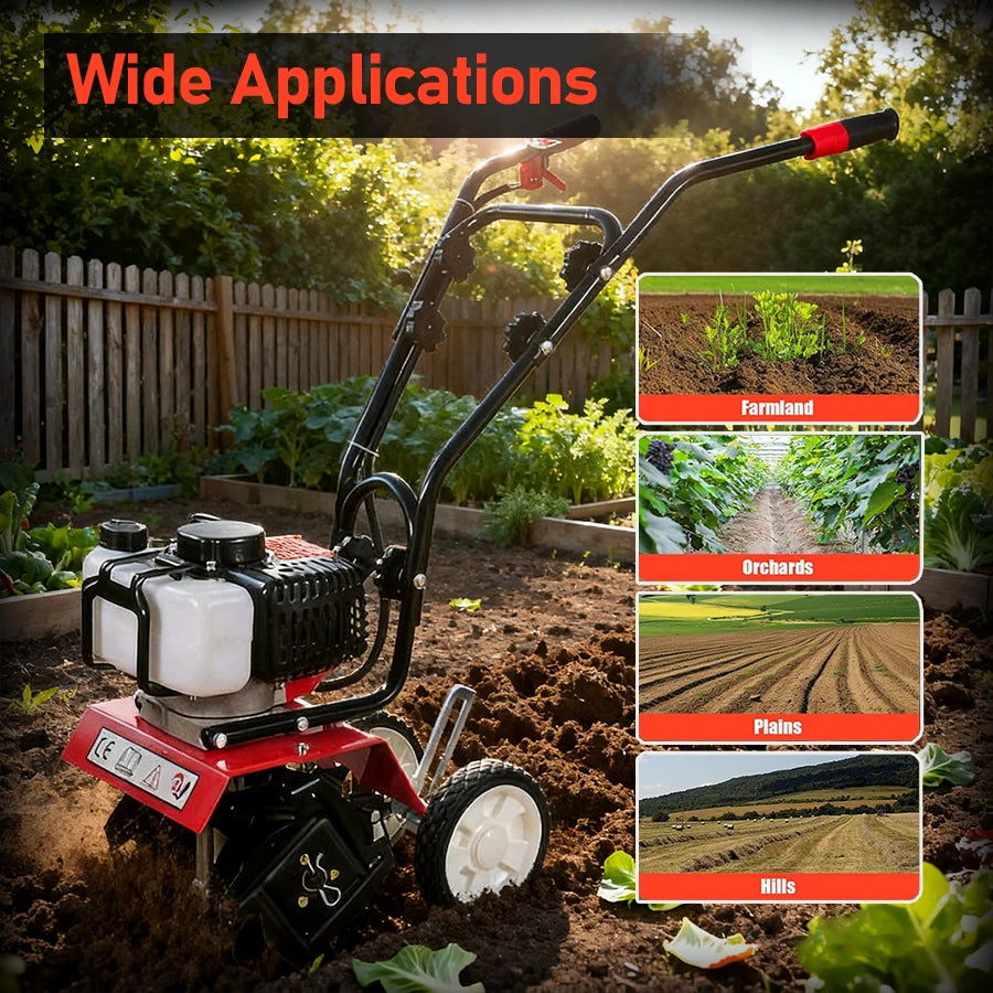 Gas-Powered Micro Cultivator Agricultural Garden Tools Multi-function Mini type Easy-Start Rotary Tiller Machinery for Farm Soil