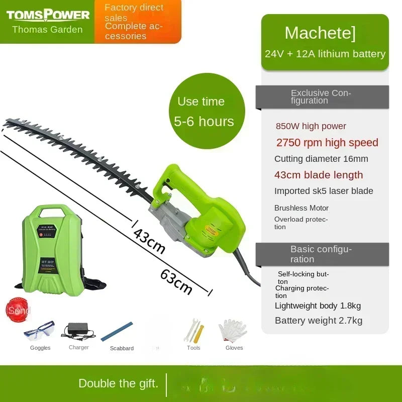 Compact Brushless Hedge Trimmer with Dual Blade and Arc-shaped Cutter for Precise Trimming and Shaping