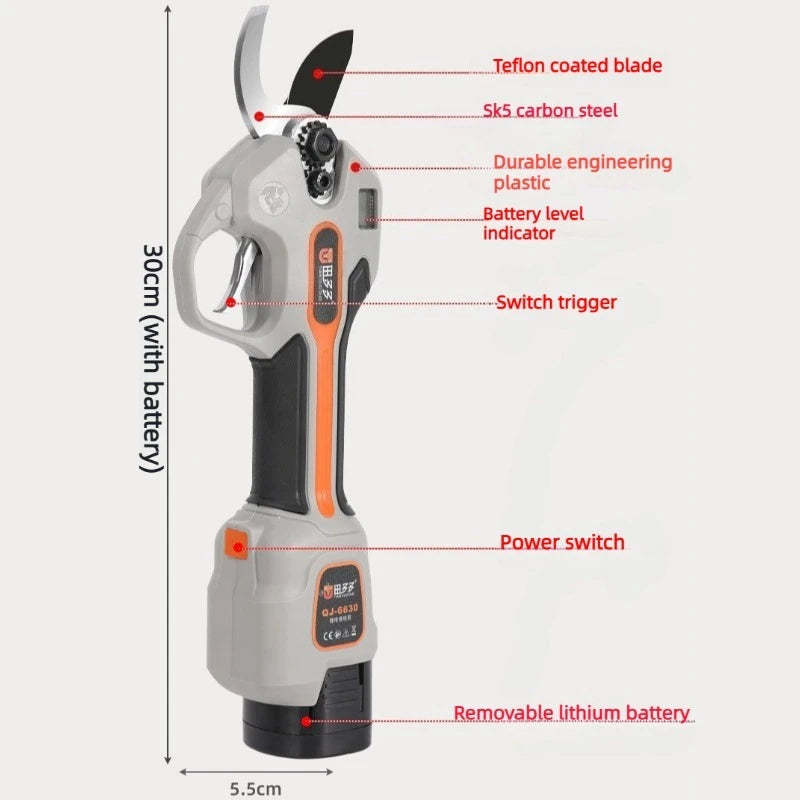 Electric Tree Pruner Shears Waterproof Stainless Steel Garden Branch Cutter Yard Orchard Vineyard Branches Trimming Tool